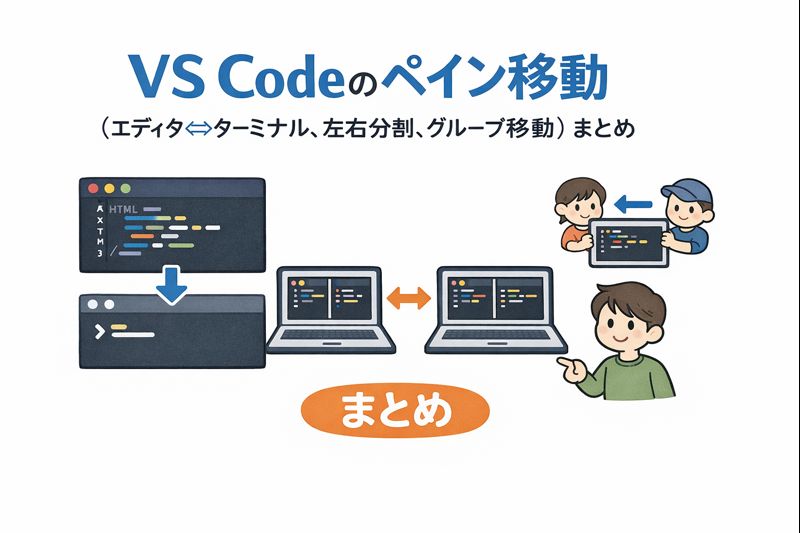 VS Codeのペイン移動（エディタ⇄ターミナル、左右分割、グループ移動）まとめ
