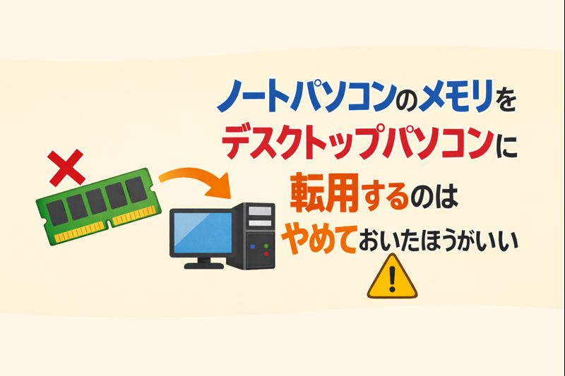ノートパソコンのメモリをデスクトップパソコンに転用するのはやめておいたほうがいい